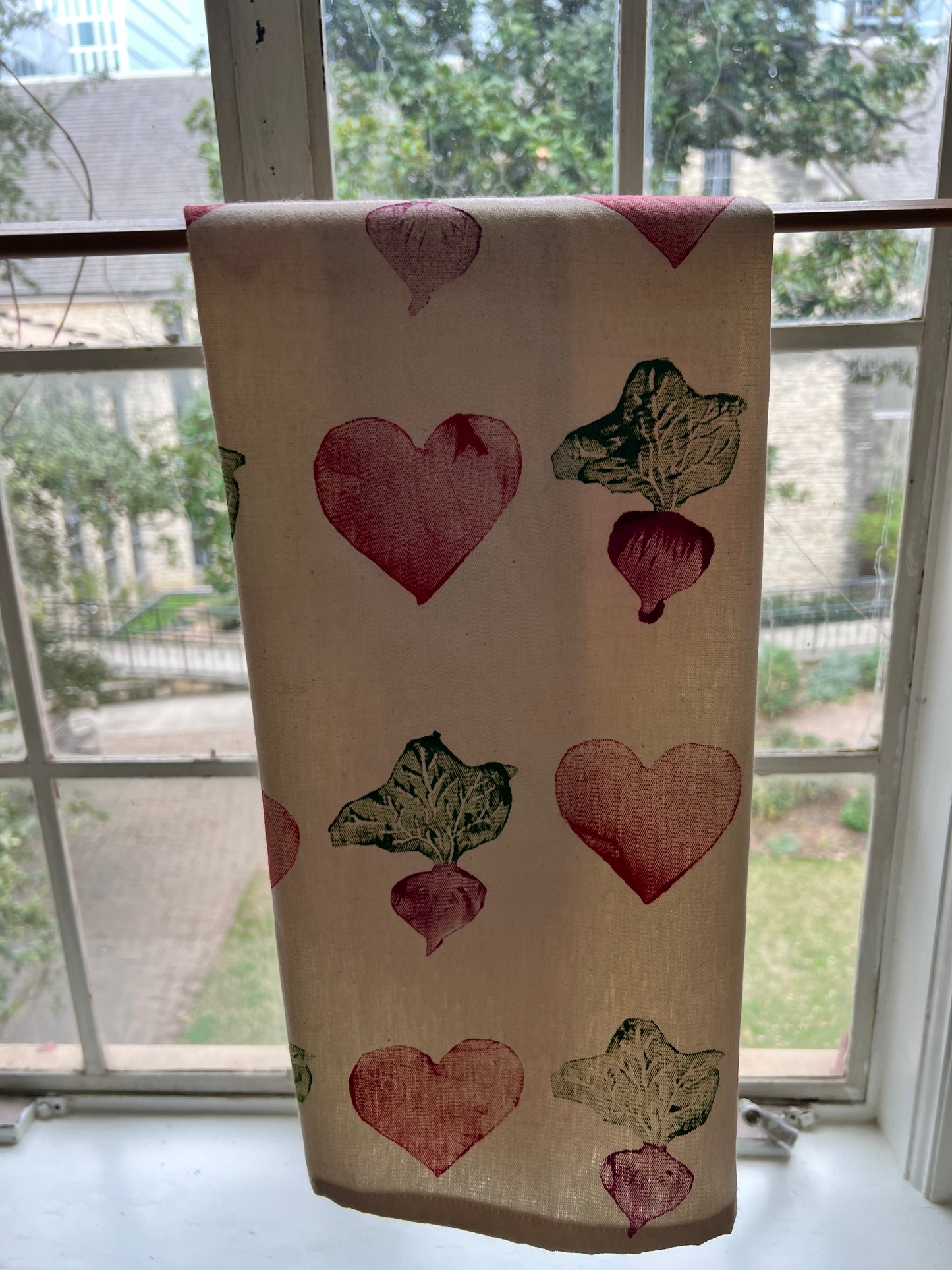 Block Printed Tea Towel: Heart Beets