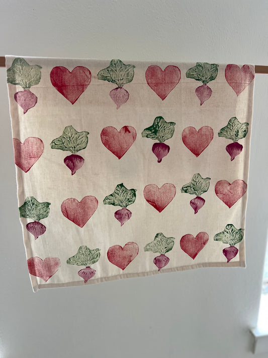 Block Printed Tea Towel: Heart Beets