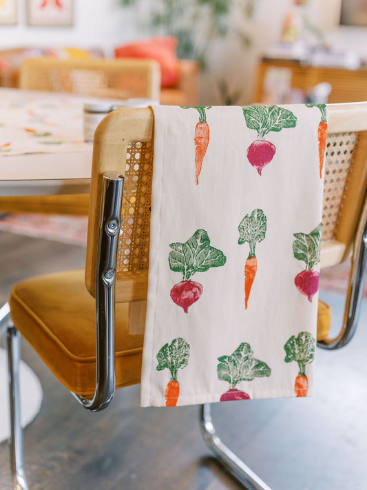 Block Printed Tea Towel: Beets & Carrots