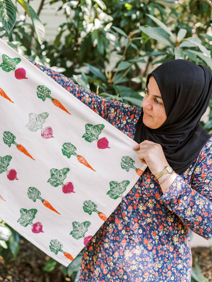 Block Printed Tea Towel: Beets & Carrots