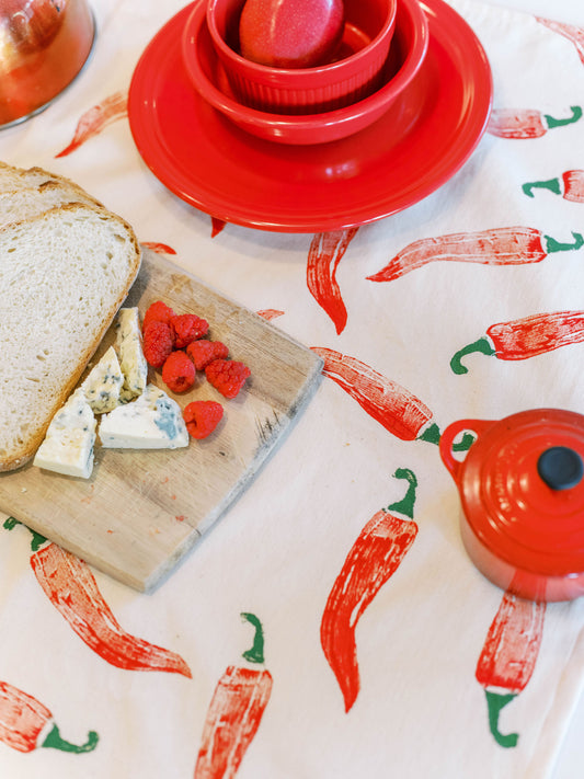 Block Printed Tea Towel: Hot Peppers