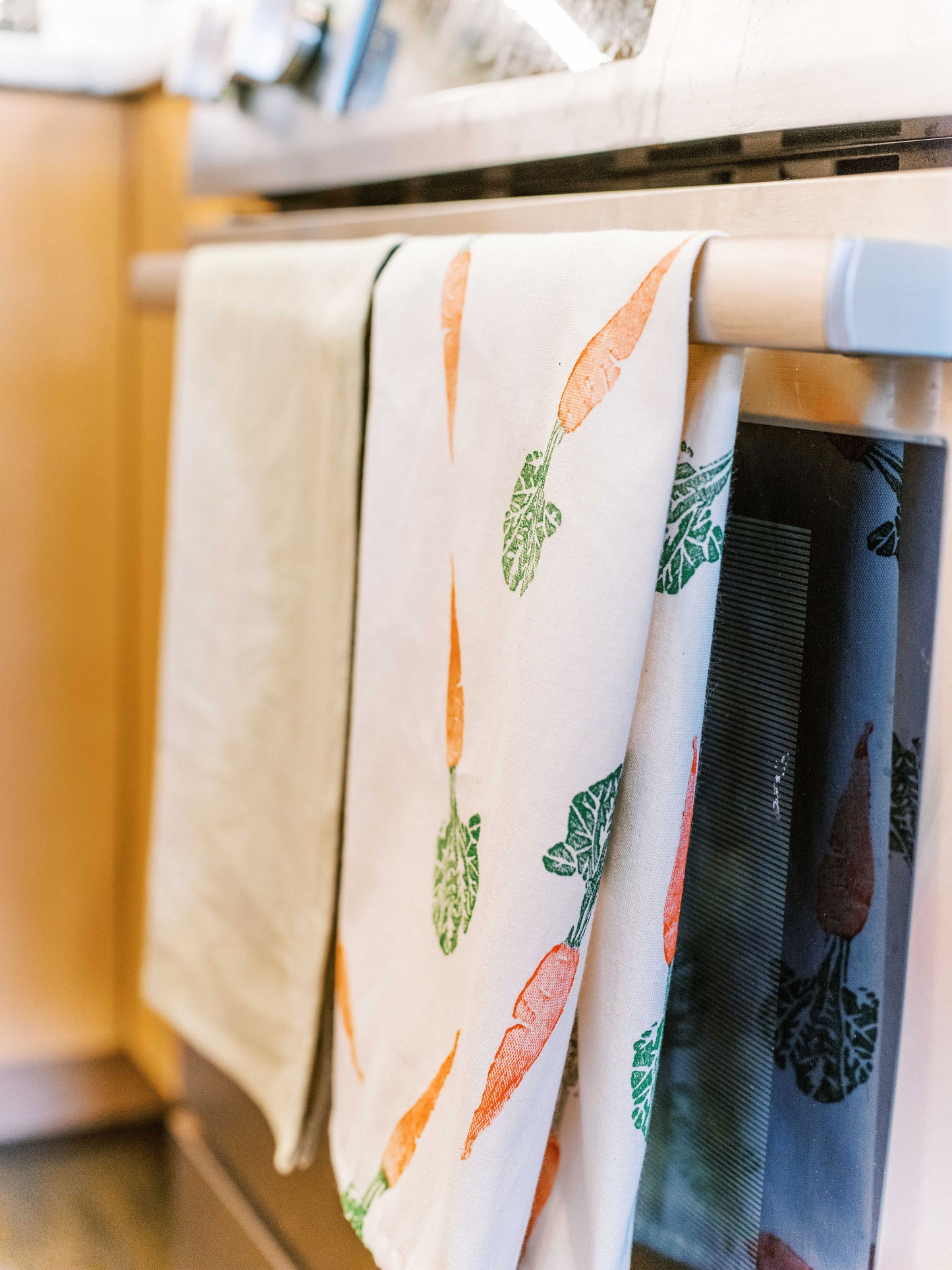 Block Printed Tea Towel: Carrots