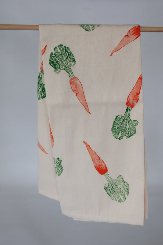 Block Printed Tea Towel: Carrots