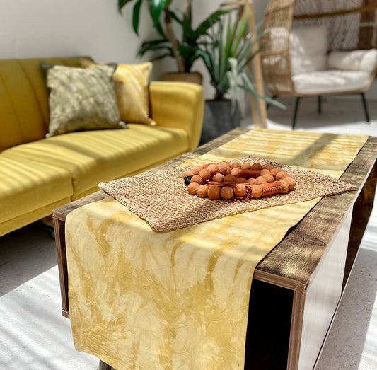 Naturally Dyed Table Runner: Mint Marigold